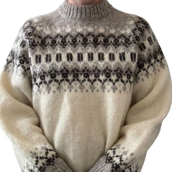 Vintage Unisex Scandinavian 100% Wool Fair Isle Chunky Sweater Made in Denmark - Picture 2 of 8